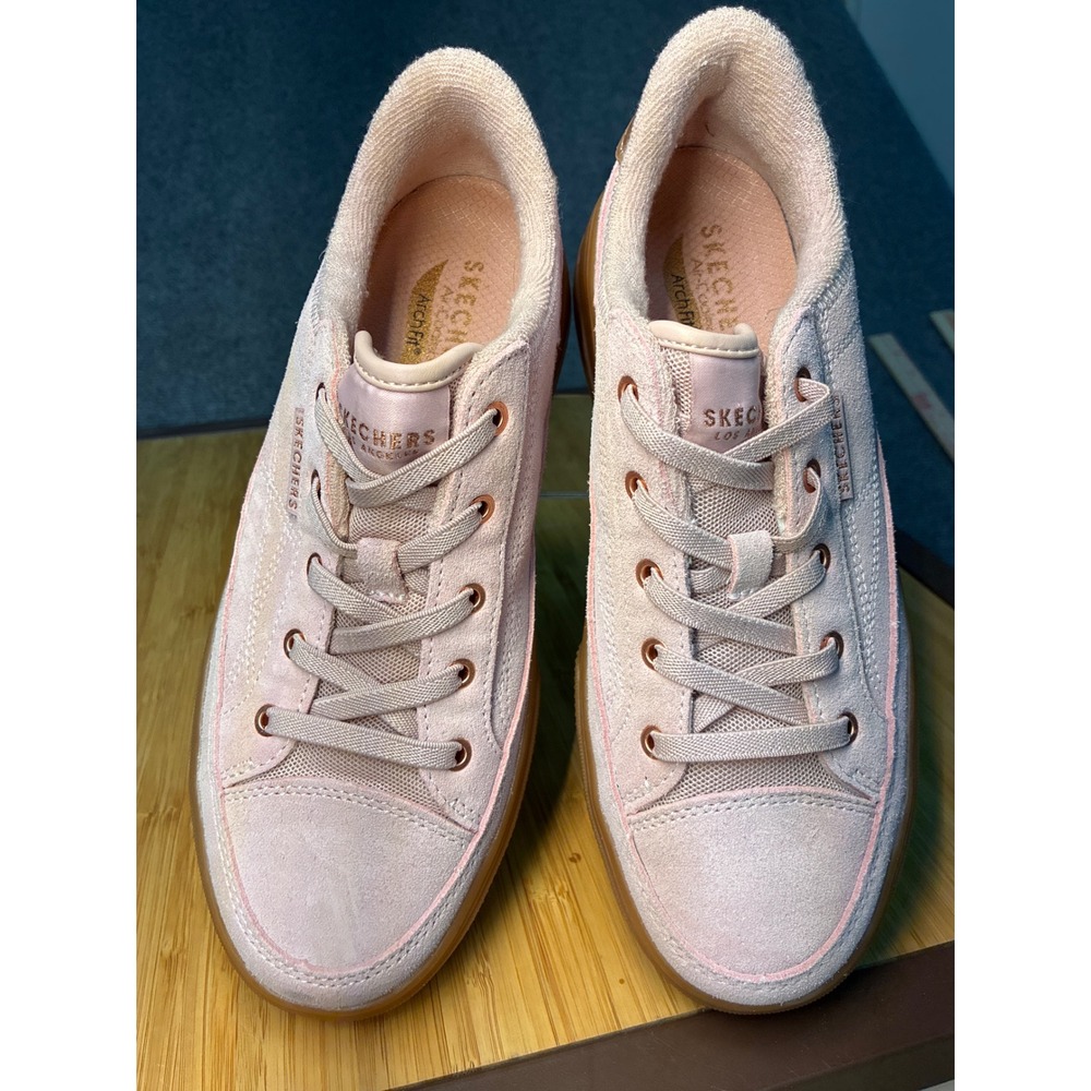 Skechers Street Arch Fit Arcade Meet Ya There Pink Suede Sneakers 190224 ROS 7.5